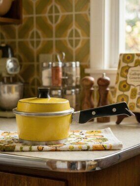 Vintage 70s Graham Kerr Galloping Gourmet Yellow Pot Cookware Retro MCM